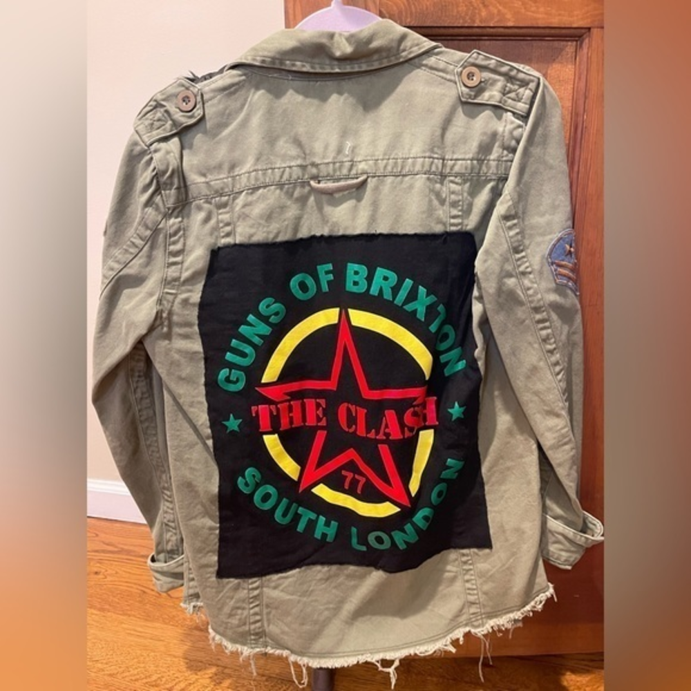 Vintage Havana utility patch olive denim jacket